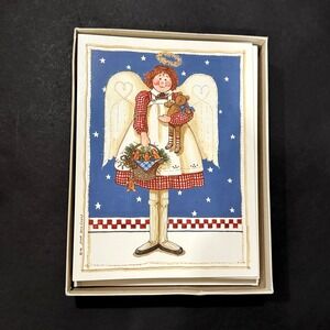 Vtg Leanin Tree Christmas Greeting 20 Cards Country Angel Cottagecore Folk Art